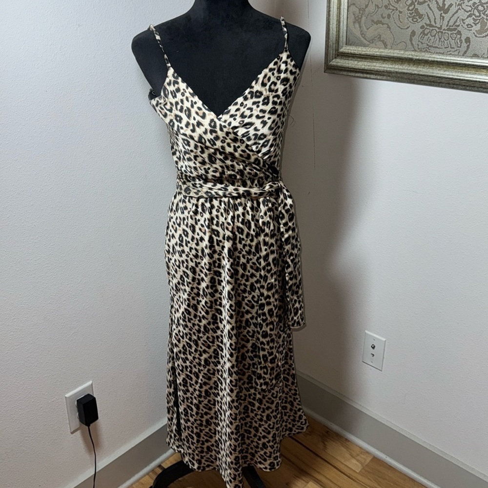 AX Paris animal print silky V cleavage midi dress sleeveless‎ sz 8